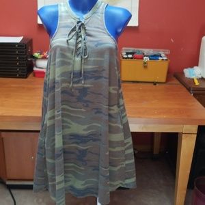 Z Supply Camo dress,  lace up front.